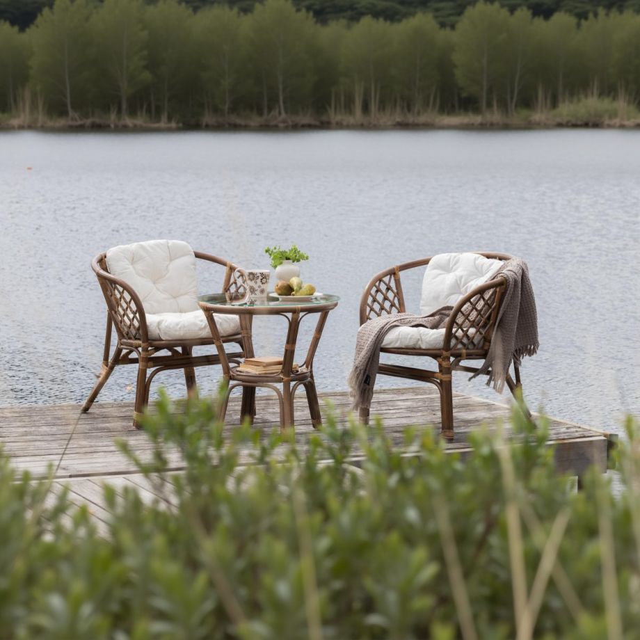 Svea Tarek café set - naturel - rattan