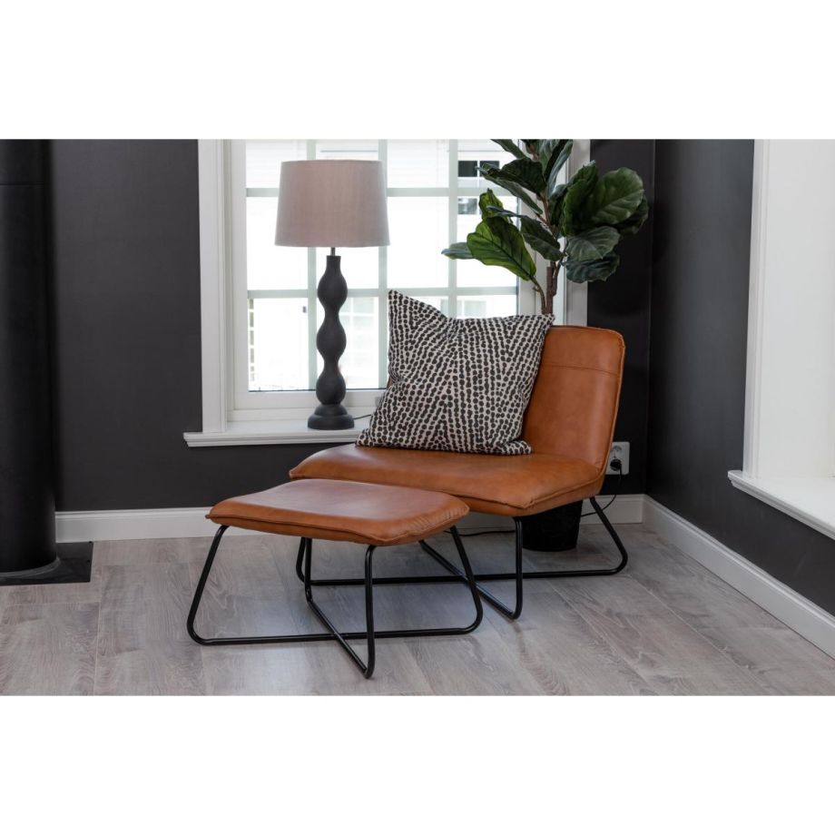 Svea Selo fauteuil met voetenbank - lederlook - cognac