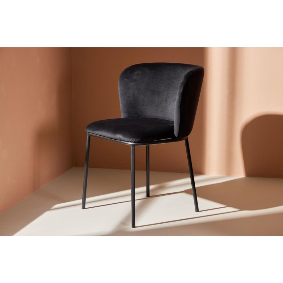 Svea Lino eetkamerstoel - velvet - zwart