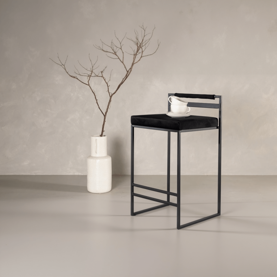 Svea Pano barkruk 66 cm - velvet - zwart