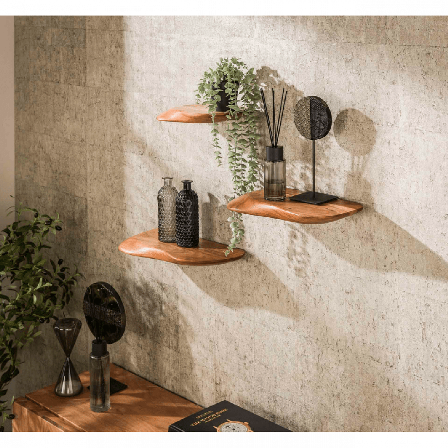 Fraaai Boka organische wandplank - set van 3 - naturel