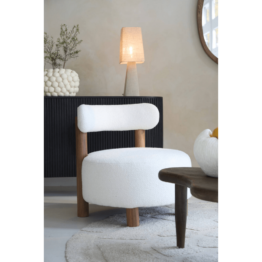 Light & Living Ferentino fauteuil - acacia hout/bouclé crème