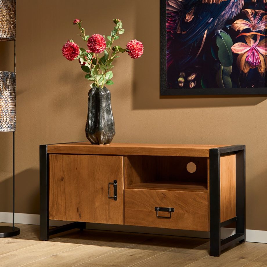 Tv meubel Boaz met deur en open vak - 110 cm - naturel