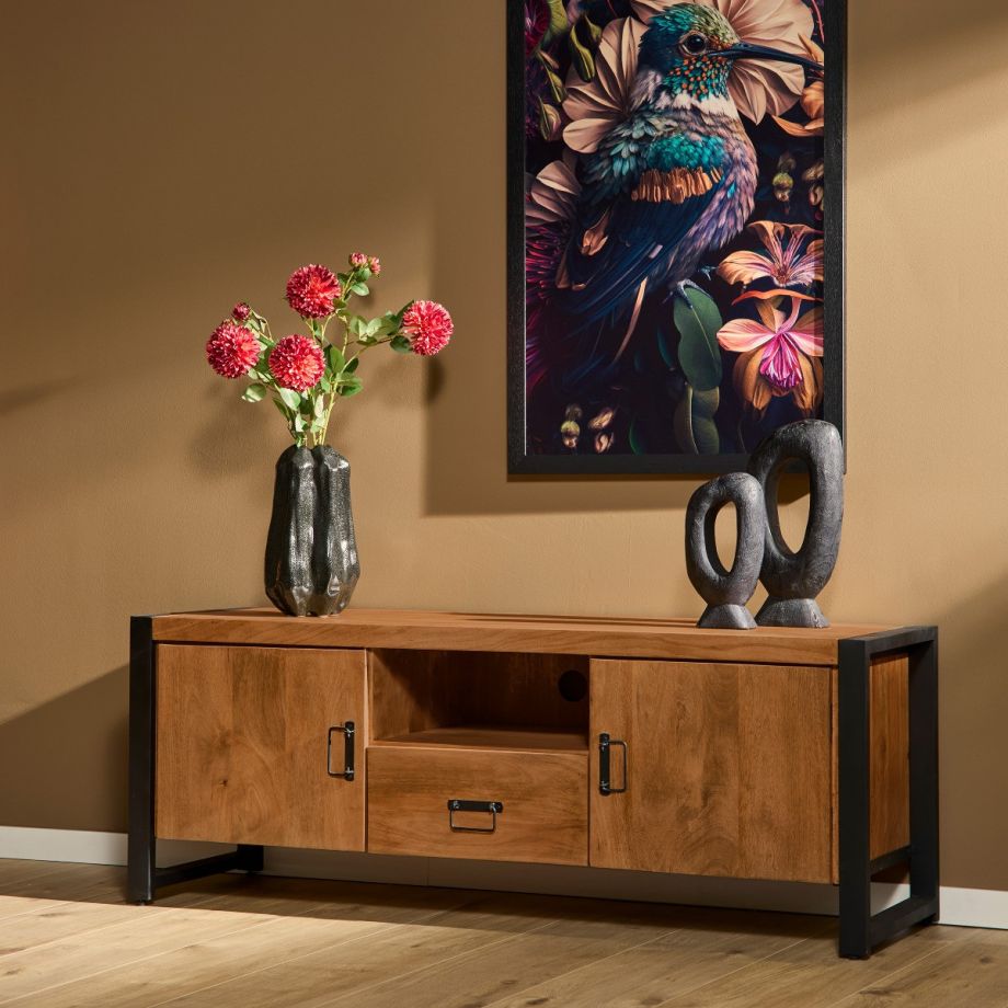 Tv meubel Boaz met deuren en een lade - 150 cm - naturel