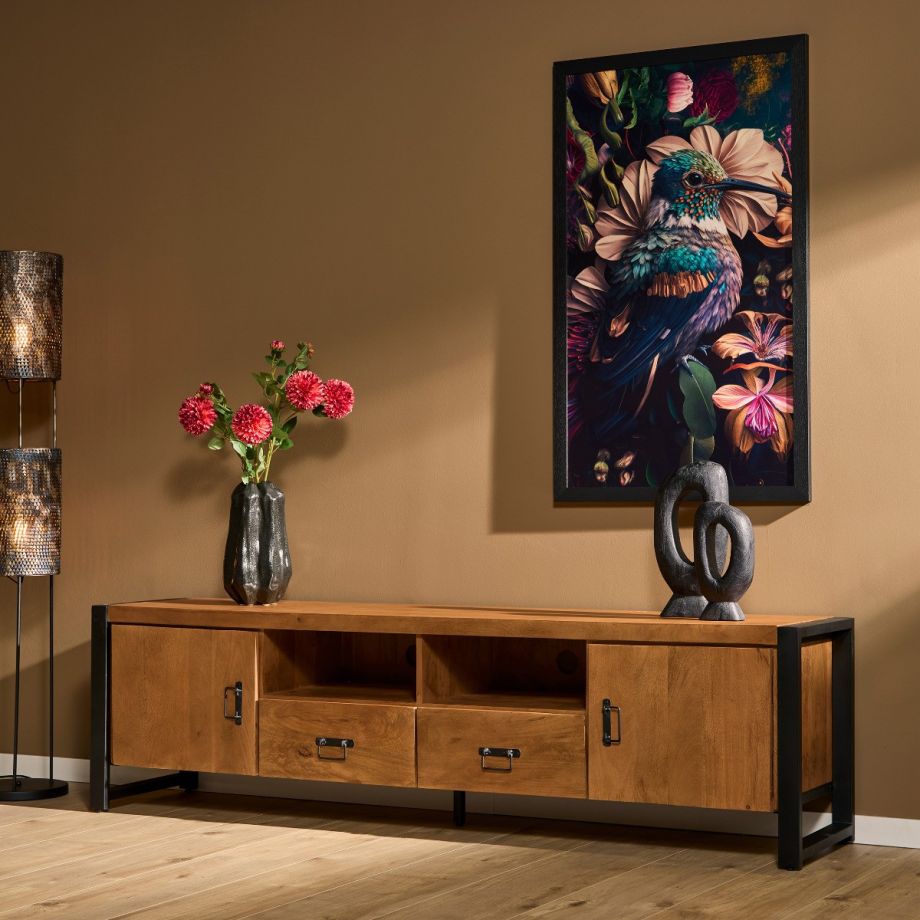 Tv meubel Boaz met deuren en lades - 200 cm - naturel