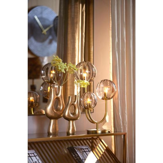 Magdala tafellamp 3L - glas licht grijs/goud