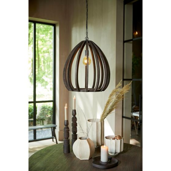 Barsia hanglamp hout - donkerbruin