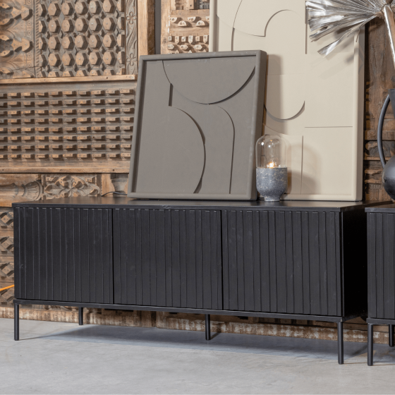 New Gravure tv-meubel 150cm grenen zwart 
