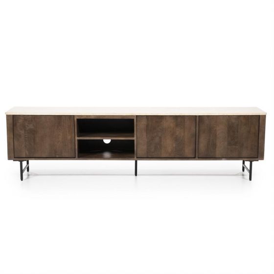 TV meubel Lio - Mango hout & travertin - 200 cm - 3 deurs