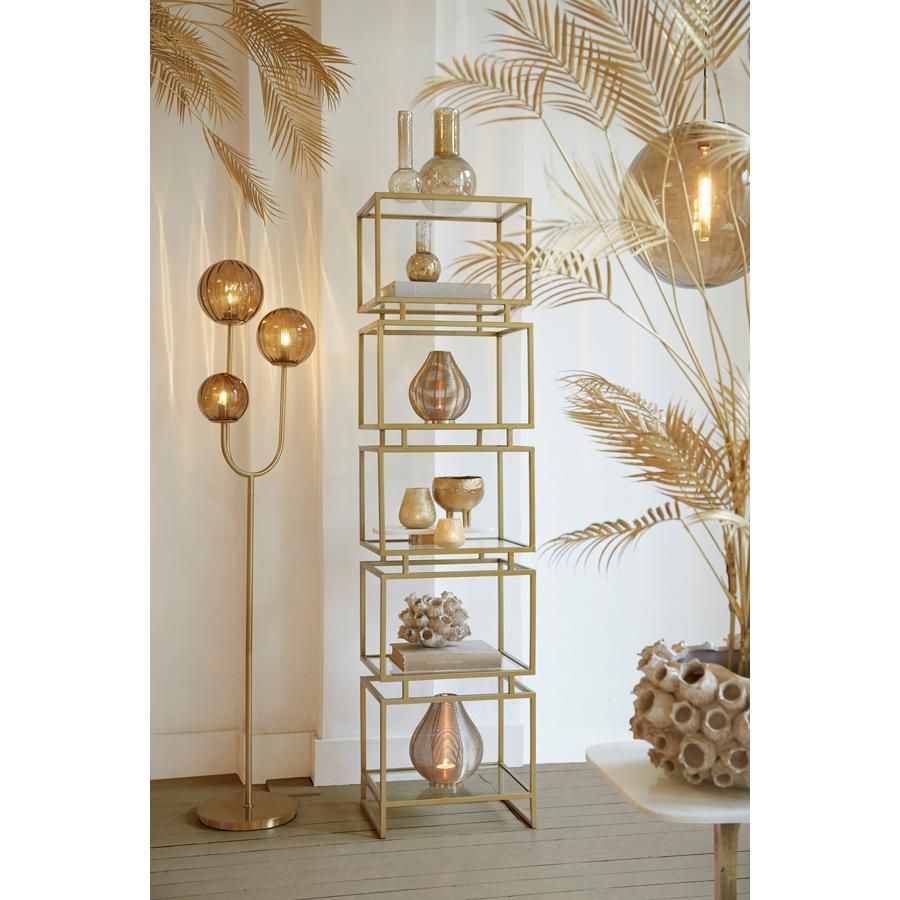 Light & Living Magdala vloerlamp 3L - glas bruin/goud