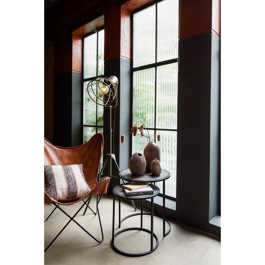 Light & Living Doba bijzettafel hout set van 2 - antiek mat zwart