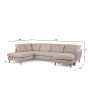 Darcy 3-zits U-bank links stof - beige/poot eiken