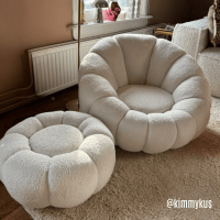 Olivia fauteuil teddy wit (incl. hocker) - Showroommodel