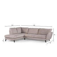 Collin 3-zits hoekbank rechts stof - beige/poot zwart