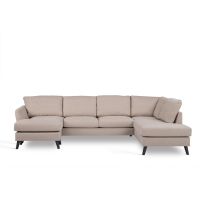 Aida 3-zits U-bank rechts stof - beige/poot zwart