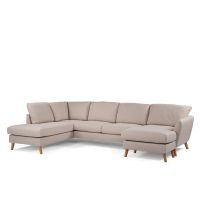 Darcy 3-zits U-bank links stof - beige/poot eiken