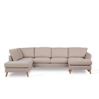 Darcy 3-zits U-bank links stof - beige/poot eiken