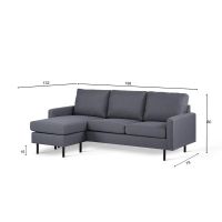 Nola 3-zitsbank L+R stof - donkergrijs