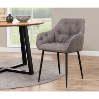 Kari armstoel | zwart metaal onderstel | stof Basel - lichtgrijs/bruin