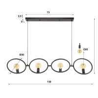 Hunter hanglamp 4-lichts - zwart