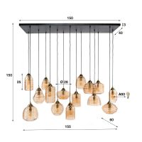 Dewey hanglamp 5+5+5 rib glas - amber color glas