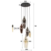 Carmen hanglamp 5L getrapt cocoon mix glas - zwart