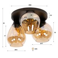 Fraaai Elouise plafondlamp 3-lichts - Amber glas