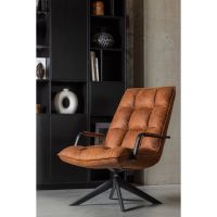 Jouke draaifauteuil met armleuning leerlook - cognac