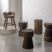 Woood Rosalie decoratieve kruk/stoel hout - donkerbruin