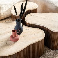 Organische bijzettafel Mari - 50x33x44 cm - Mango hout & travertin