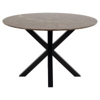 Nøra Donovan ronde eettafel Ø120x75.5 cm | zwart metaal onderstel | keramiek marmer - bruin