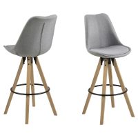 Nøra Adele barstoel | naturel rubberhout onderstel | stof Corsica - lichtgrijs