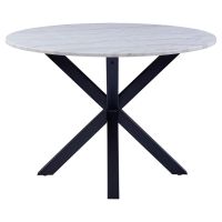 Nøra Donovan ronde eettafel Ø110x75.5 cm | zwart metaal onderstel | gepolijst marmer - wit