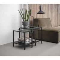 Olan glazen bijzettafels - set van 2 - zwart