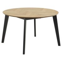 Nøra Amy ronde uitschuiftafel Ø120/198x74.5 cm | zwart rubberhout onderstel | eikenfineer - naturel