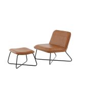 Svea Selo fauteuil met voetenbank - lederlook - cognac