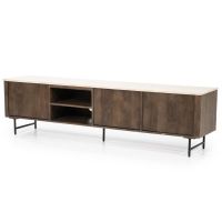 TV meubel Lio - Mango hout & travertin - 200 cm - 3 deurs