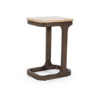 Bijzettafel Tyler - Mangohout & travertin - 40x30 cm
