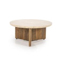 Ronde salontafel Sara - Mango hout & travertin - Ø88x10 cm