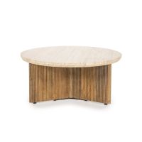 Ronde salontafel Sara - Mango hout & travertin - Ø88x10 cm