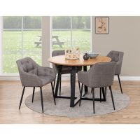 Kari armstoel | zwart metaal onderstel | stof Basel - lichtgrijs/bruin