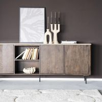 Dressoir Lio - 200 cm - Mango hout & travertin - 3 deurs
