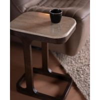 Bijzettafel Tyler - Mangohout & travertin - 40x30 cm