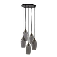 Lukaro hanglamp 5L Ø45x36 cm - antiek brons/glas smoke