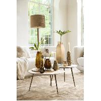 Zeca bijzettafel Ø59x41 cm - taupe marmer+antiek brons