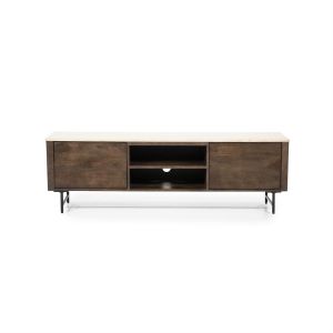 TV meubel Lio - Mango hout & travertin - 170 cm - 2 deurs