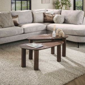 Jared salontafel set van 2 hoekvormig Maya teak - bruin