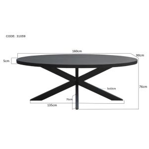 Kala eettafel ovaal 160 cm - zwart