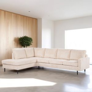 David 3-zits hoekbank links ribstof - beige