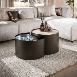 Fraaai Garth salontafel half moon set van 2 - 3D keramiek travertin